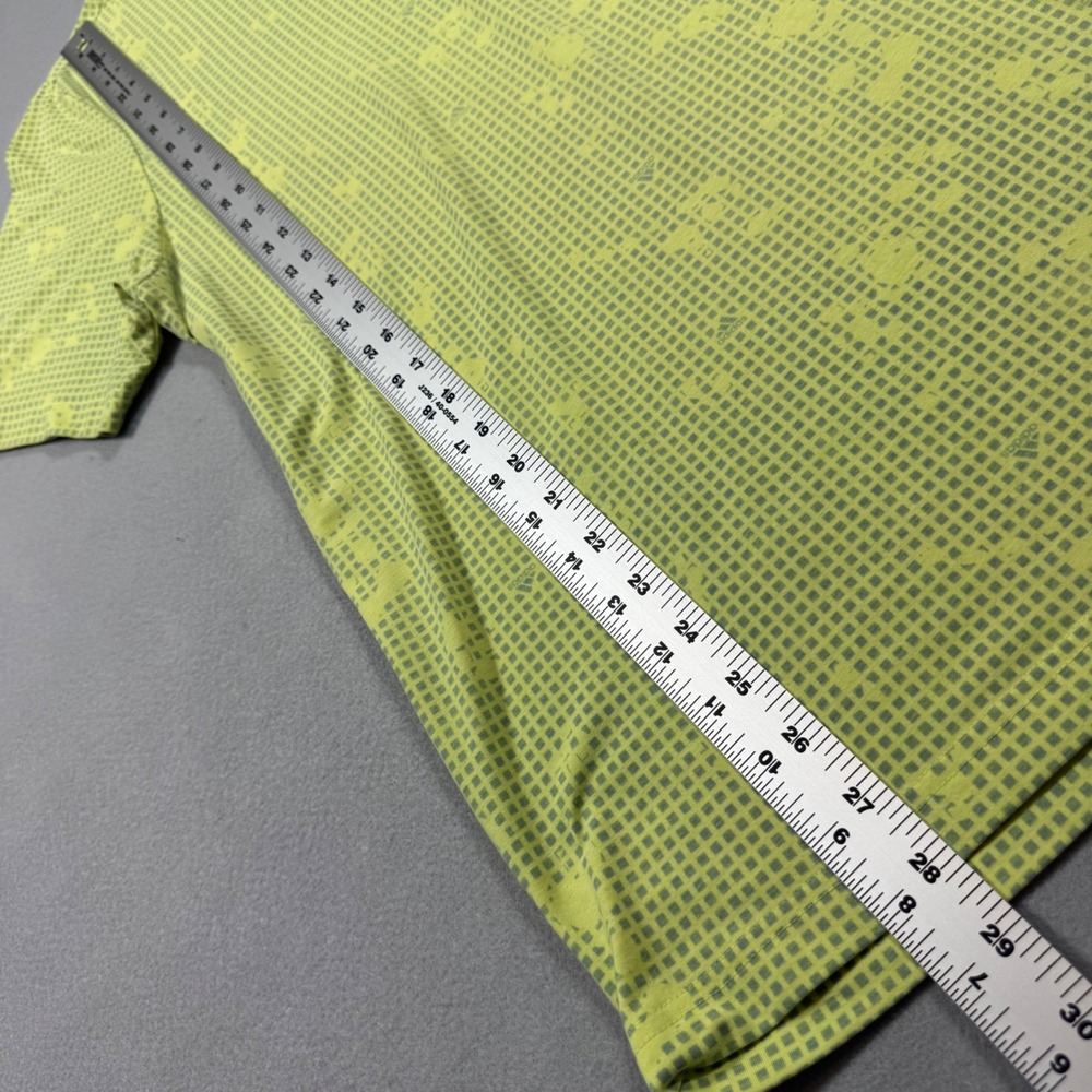 Adidas Golf Polo Shirt Mens Large Lime Green Yellow Grid Print Short Sleeve - Picture 5 of 9